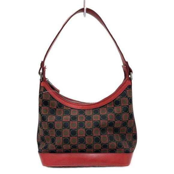 Auth Salvatore Ferragamo Gancini - Black Dark Brown Red Jacquard Leather - Picture 1 of 8